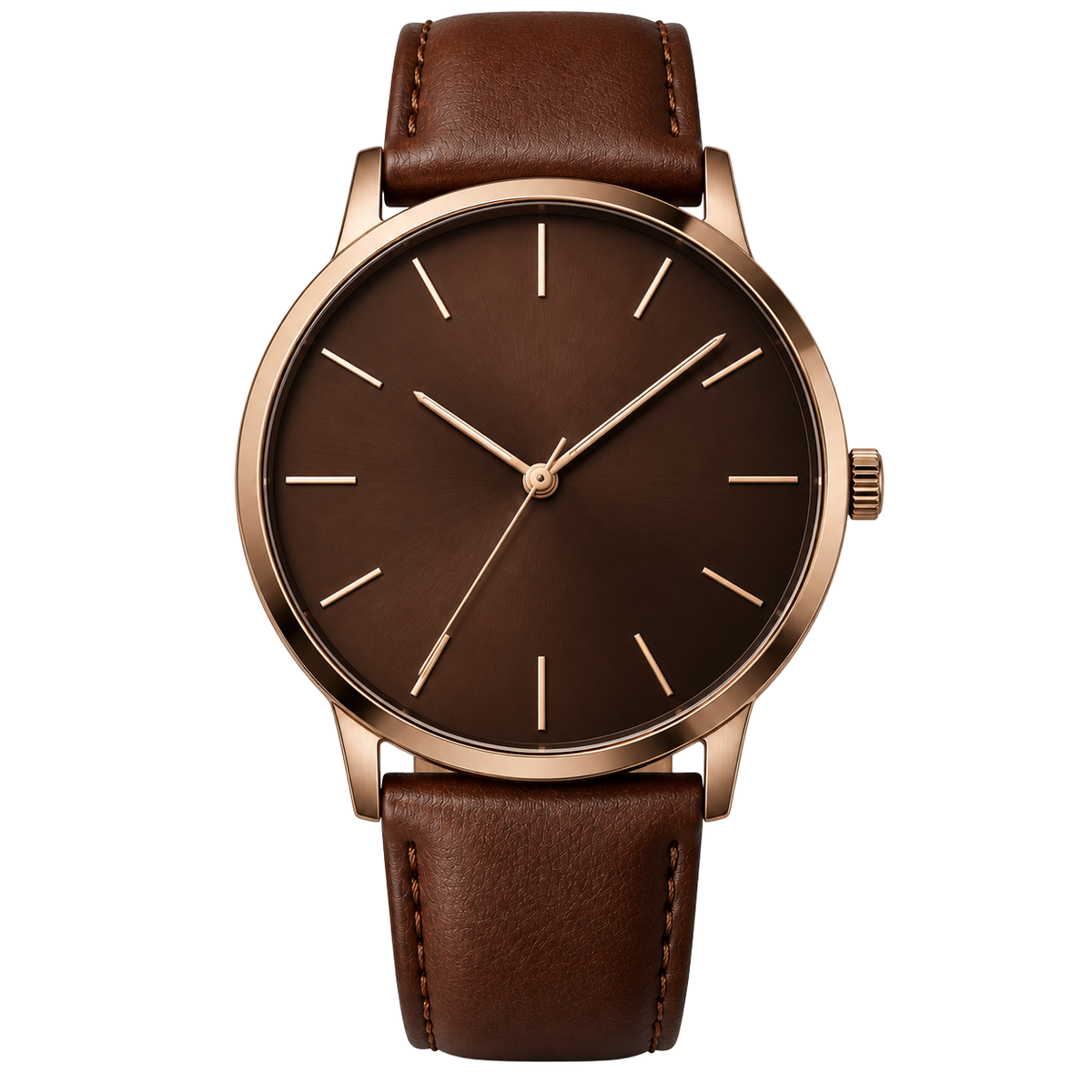 Minimalist Leather Strap Watch – Chocolate Brown & Rose Gold | THORNVIQUE